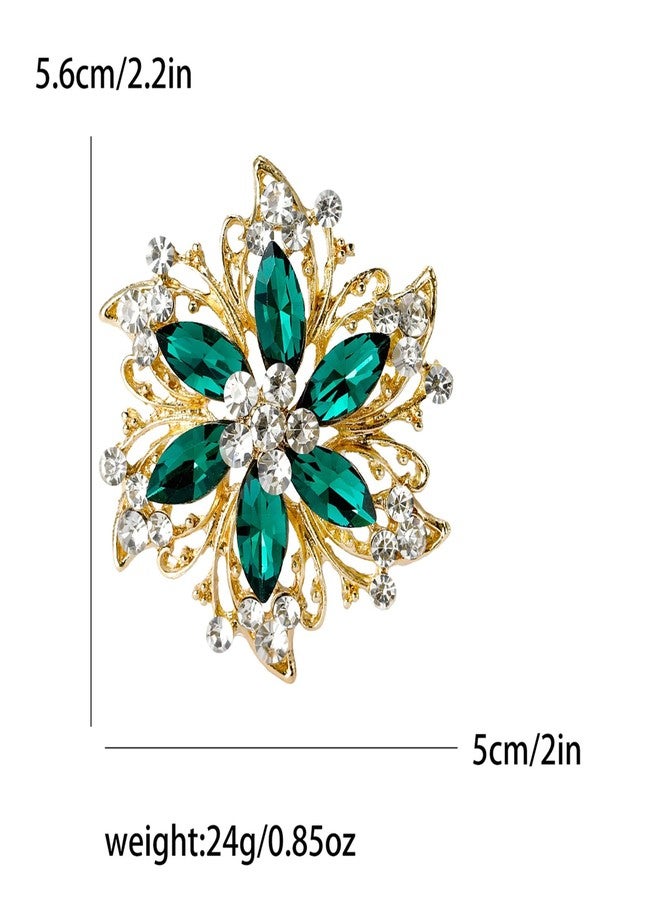 IS4U Rhinestone Flower Brooch Elegant Petal Flower Brooch Multi-colored Crystal Flower Shape Brooch Stylish Large Rhinestone Crystal Flower Brooch Fashionable Casual Wear Hat Accessories Jewelry for Women (Green) - Image 5